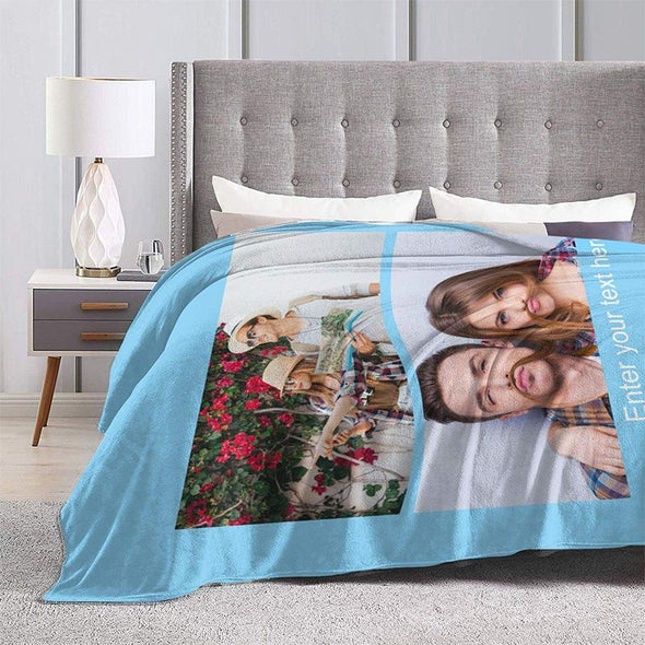 Personalized Blankets with 2 Photos Collage,Custom Throw Blanket Pictures Name Text for Family Friend Gifts