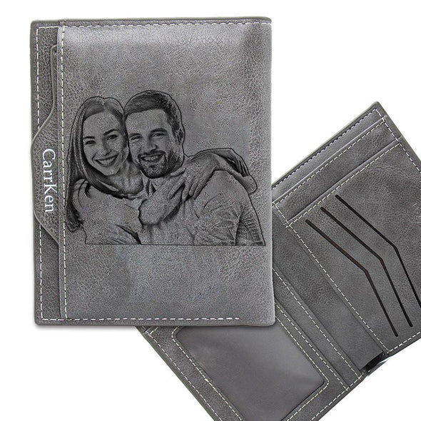 Personalized Leather Wallets for Men,Custom Engraved Photo Picture Wallet for Father,Husband,Boyfriend-Gray