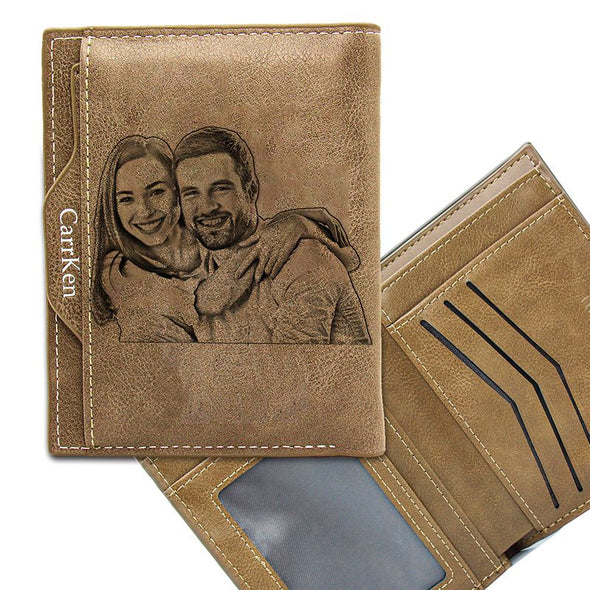 Personalized Leather Wallets for Men,Custom Engraved Photo Picture Wallet for Father,Husband,Boyfriend-Brown