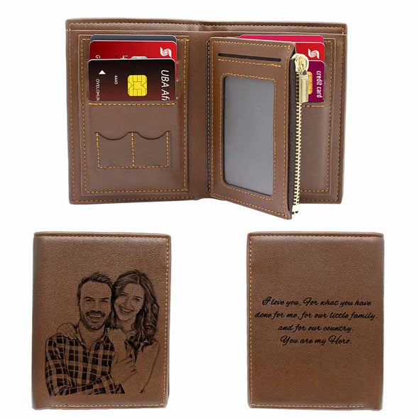 Custom Engraved Wallet,Personalized Photo Leather Wallets for Men Day Father Day Gifts Brown - amlion