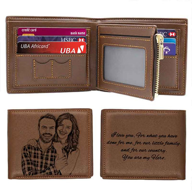 Personalized Photo Leather Wallets Men,Custom Engraved Wallet for Him Dad Son Father Day Gifts Brown - amlion
