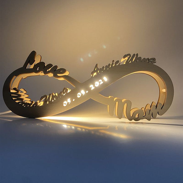 Personalized Names Infinity Symbol Light  for Mother's Day, Custom Wooden Engraved Name Date Wall Light