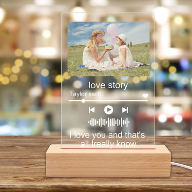 Custom Music Glass Art Night Light, Personalized Scannable Music Code Photo Plaque,Mother's Day,Father's Day Gifts