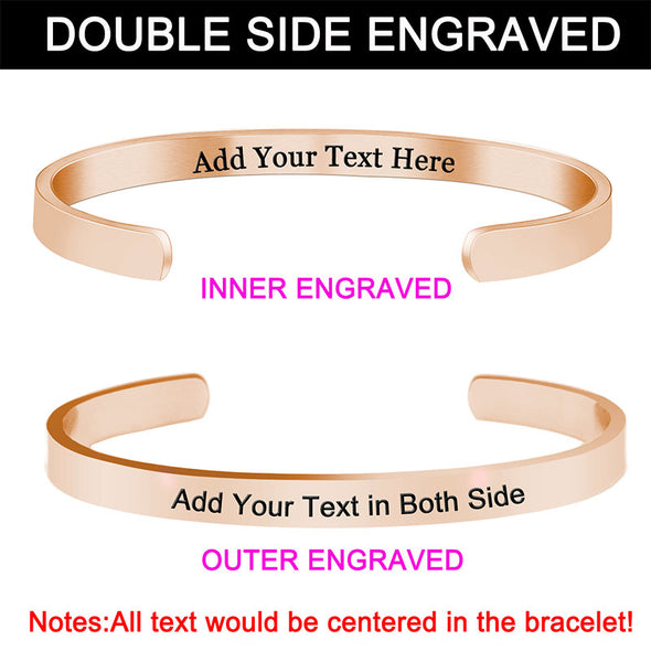 Personalized Bracelets for Women Girls Engraved Bracelets Cuff -Double Side Engraved - amlion