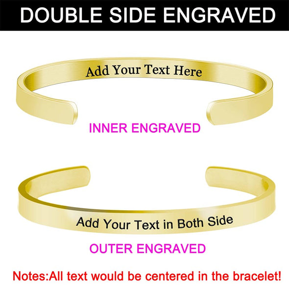 Custom Engraved Bracelets Cuff Personalized Bracelets for Women Girls-Double Side Engraved - amlion