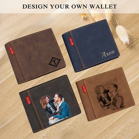 Personalized Monogram Logo Wallets Men, Custom Engraved Photo Wallets with Text and Pictures for Him Dad Father Day Gifts-Black - amlion