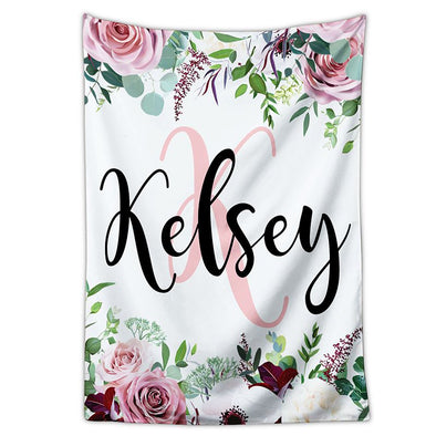 Custom Baby Blanket with Name for Girls, Customized Floral Baby Name Blankets for Infants Newborns Babies