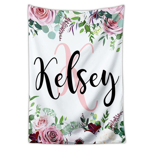 Custom Baby Blanket with Name for Girls, Customized Floral Baby Name Blankets for Infants Newborns Babies