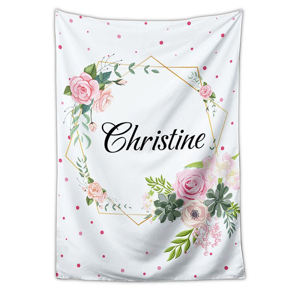 Custom Baby Blanket with Name for Girls, Personalized Floral Baby Name Blankets for Infants Newborns Babies