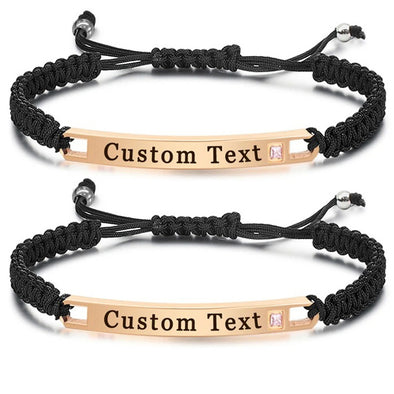 Custom Couple Bracelets, Engraved Personalized Couples Bracelets for Him Her-Rose Gold