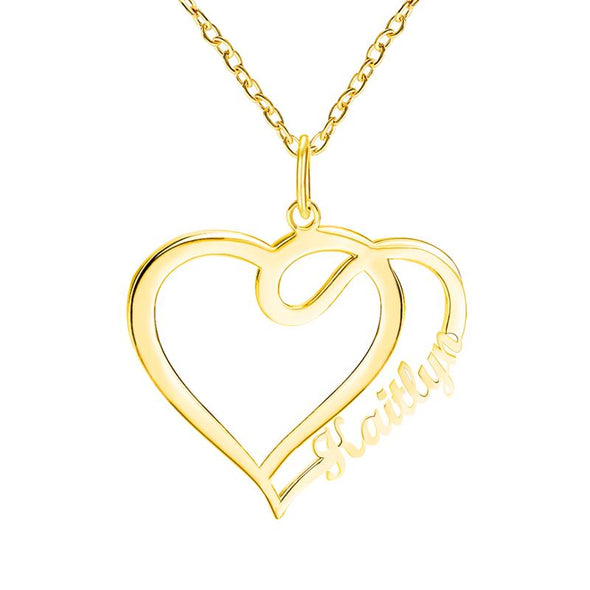 Personalized Necklace, Custom Heart Necklace, Name Necklaces for Women-Gold.