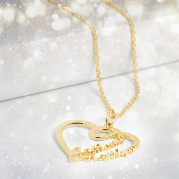Personalized Necklace,Custom Infinity Necklace, 2 Names Heart Necklaces for Women-Gold
