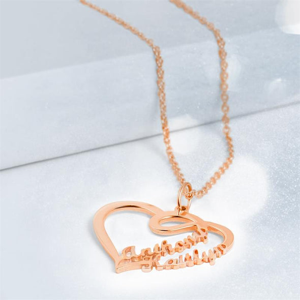 Personalized Necklace,Custom Infinity Necklace, 2 Names Heart Necklaces for Women-Rose gold