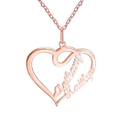 Personalized Necklace,Custom Infinity Necklace, 2 Names Heart Necklaces for Women-Rose gold