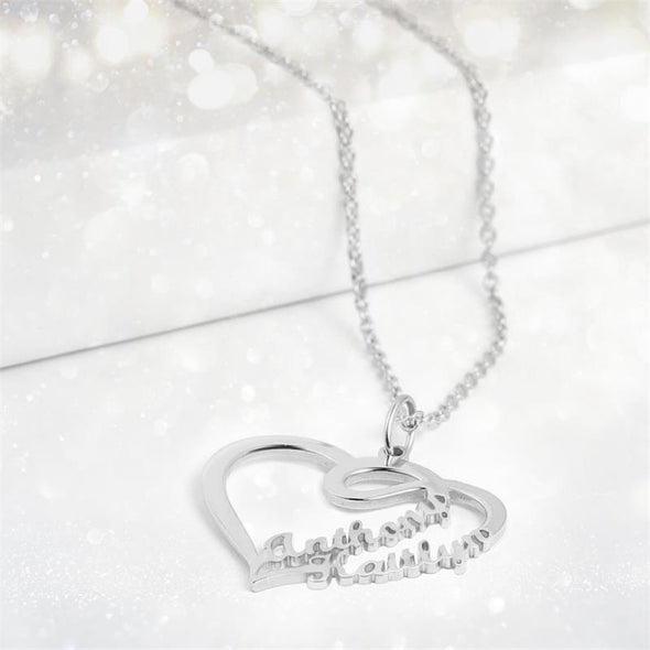 Personalized Necklace,Custom Infinity Necklace, 2 Names Heart Necklaces for Women-Silver