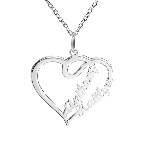Personalized Necklace,Custom Infinity Necklace, 2 Names Heart Necklaces for Women-Silver