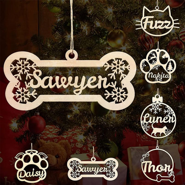 Personalized Dog Bone Christmas Ornaments, Custom Pet Name Wooden Ornaments for Christmas