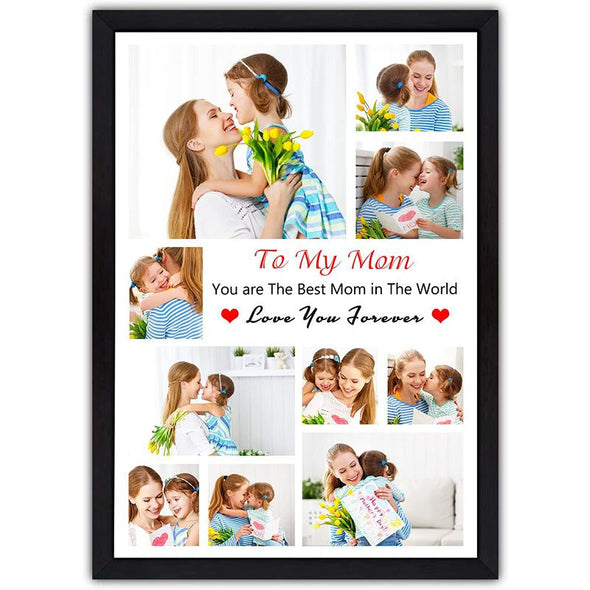 Personalized photo Collage Prints Frame, Custom picture Poster with Wooden Frame for Mom