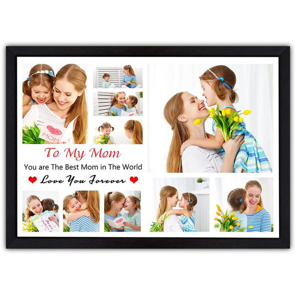 Personalized photo Collage Prints Frame, Custom picture Poster with Wooden Frame for Mom