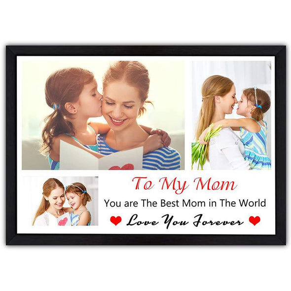 Personalized Photo Collage Prints Frame, Custom picture Poster with Wooden Frame for Mom, Couple