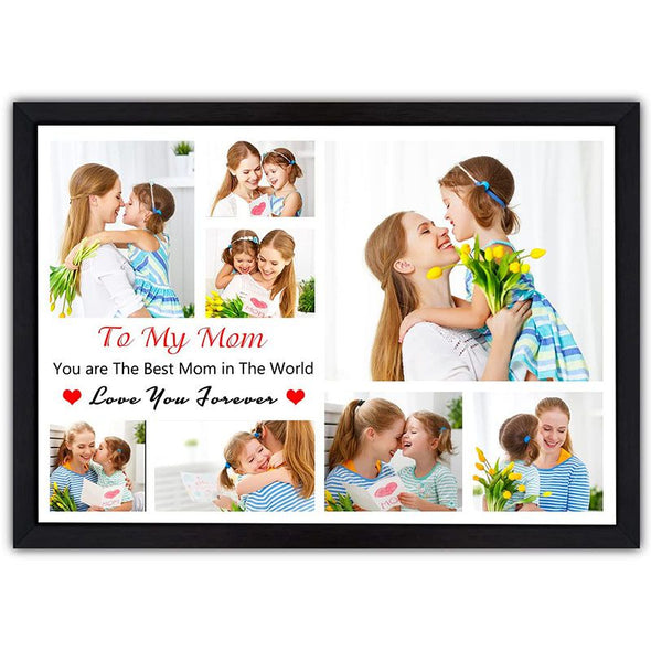 Personalized Photo Collage Prints Frame, Custom Picture Poster with Wooden Frame for Mom