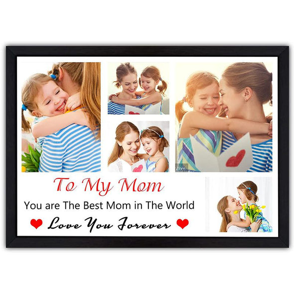 Personalized Photo Collage Prints Frame, Custom Picture Poster with Wooden Frame for Mom, Couple