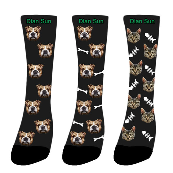 Custom  Photo Funny Dog Cat Socks for Men Women Unisex - amlion