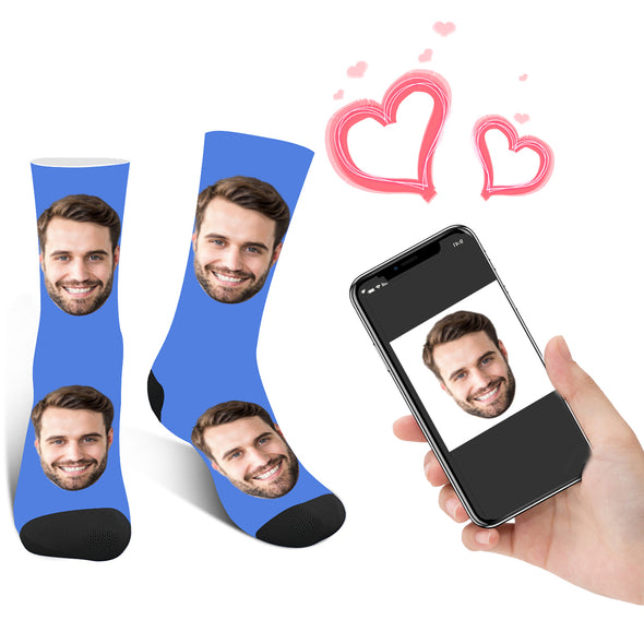 Personalized Face Socks Custom with Photo Blue - amlion