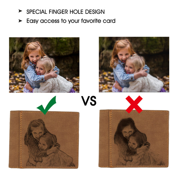 Engraved Photo Wallets Personalized, Custom Trifold Wallets for Men,Father,Dad Light brown - amlion