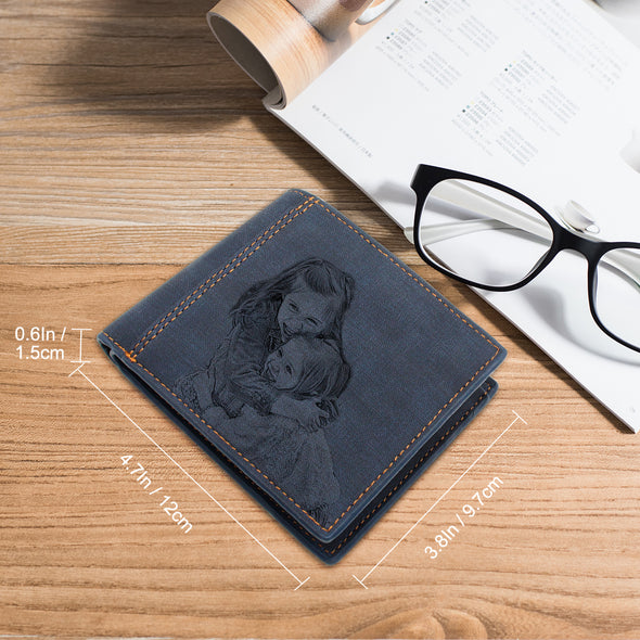 Engraved Photo Wallets Personalized, Custom Wallets for Men,Father,Dad Blue - amlion