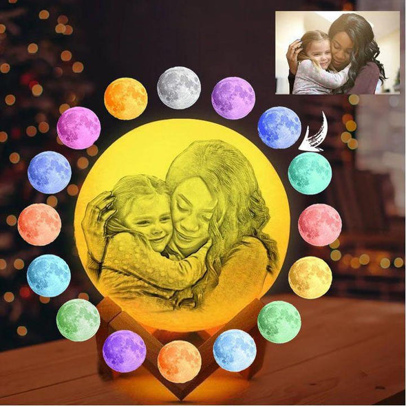 Photo Moon Lamp with 16 Colors, Personalized 3D Print Photo Moon Light