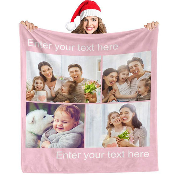 Personalized Blankets with 4 Photos Collage,Custom Throw Blanket Pictures Name Text for Gifts