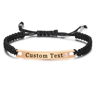Custom Bracelets Engraved Personalized  Cuff Bangle for Women Girls Braided Rope - amlion