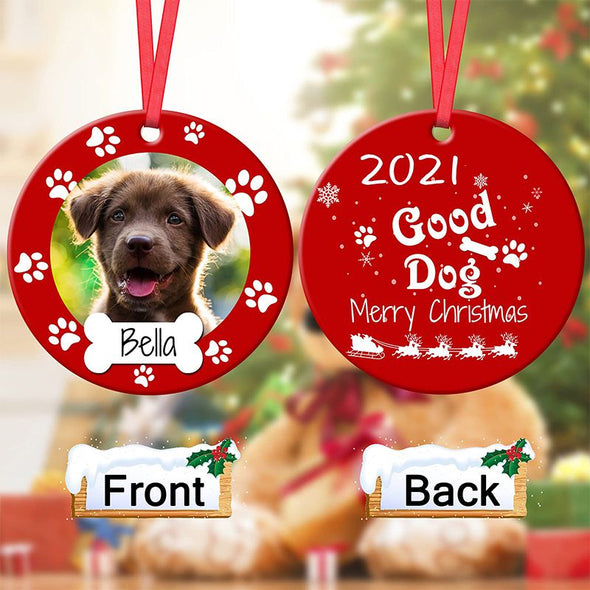Personalized Dog Photo Christmas Ornaments, Custom Round Ornaments Christmas, Customized Hanging Tree Ornaments Gifts