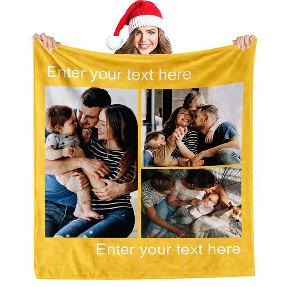Personalized Blankets with 3 Photos Collage,Custom Throw Blanket Pictures Name Text for Gifts