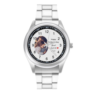 Fathers Day Gifts Personalized Photo Watches, Custom Image/Text Stainless Steel Watches for Men, Dad