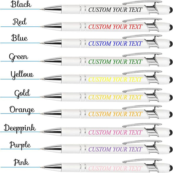 Personalized Pens with Name Custom Printed Ballpoint Pens with Stylus Tip Customized Smooth Writing Pens-White