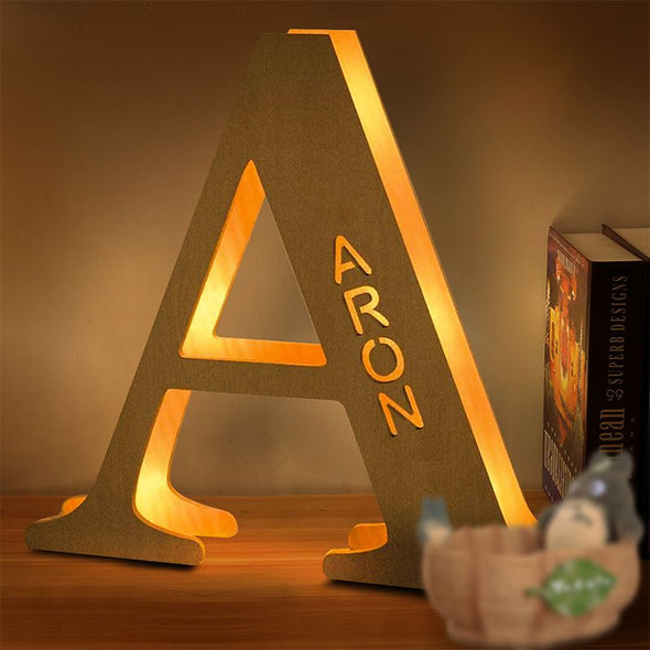 Custom Wooden Engraved Name Wall Light, Personalized Lettler Lights for Mother's Day, Father's Day Gift-7.5*7.1in