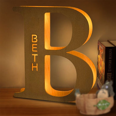 Personalized Lettler Lights for Mother's Day, Father's Day Gift, Custom Wooden Engraved Name Wall Light-7.5*7.1in