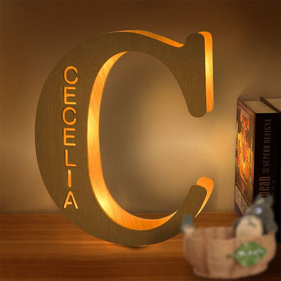 Personalized Lettler Lights for Mother's Day, Father's Day Gift, Custom Wooden Engraved Name Wall Light-7.5*7.1in